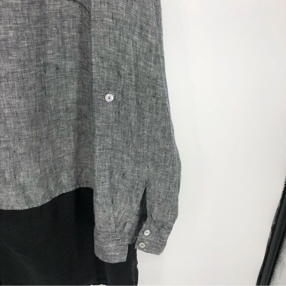 Tahari Linen Shirt Womens 1X Black Button Front Roll Tab Long Sleeve - Picture 3 of 8